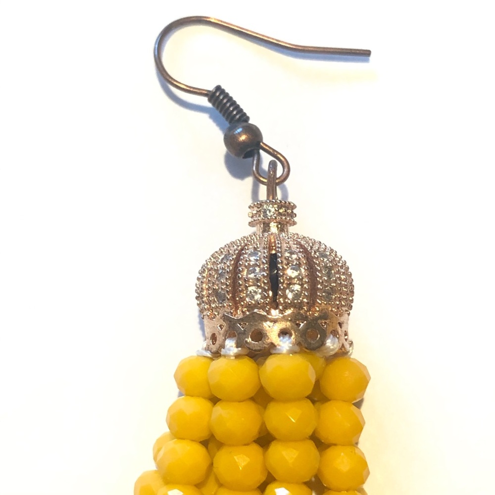 Yellow/Antique Rose Gold Crystal Tassel Ear… - Picture 4 of 16